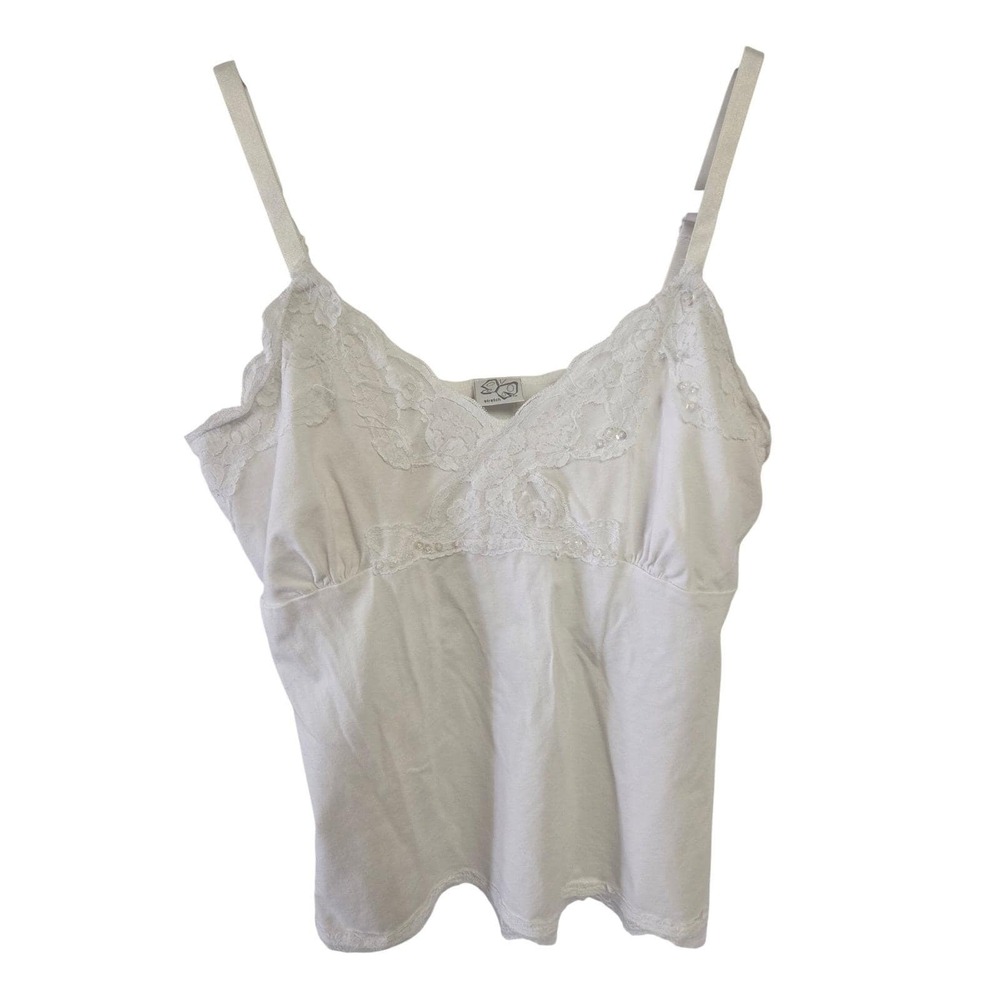 Vintage Y2K Camisole White Lace Embellished Spaghetti Strap‎ Tank Plus Size 16W